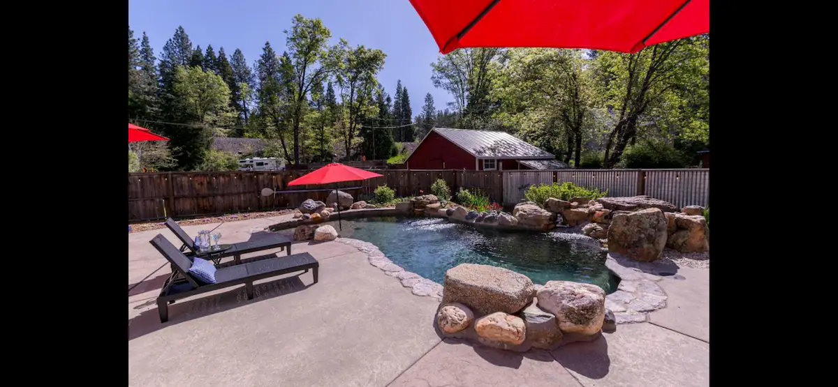 Pool area with natural rock