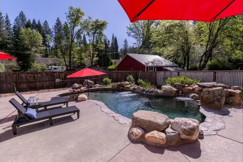 Pool area with natural rock